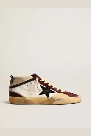 Golden Goose Mid Star In Nappa Con Stella In Suede Nero E Inserti Rosso Vino
