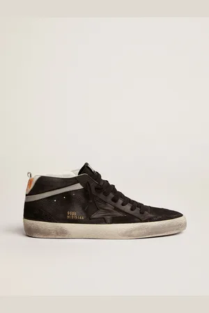 Golden Goose Mid Star Uomo In Nabuk Con Stella In Pelle Nera E Virgola Argento