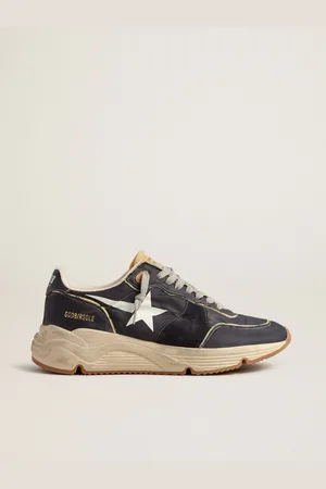 Golden Goose Running Sole In Nylon Blu Con Stella Stampata Bianca