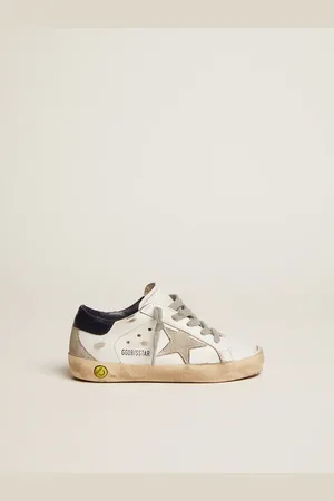 Golden Goose Super-star Junior Con Stella In Suede Grigio E Talloncino Blu