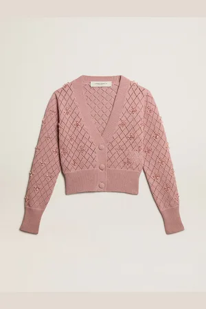 Golden Goose Cardigan Cropped In Cotone Traforato E Applicazione Di Cristalli