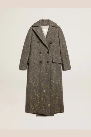Golden Goose Cappotto Lungo Herringbone Donna Con Dettagli Gialli