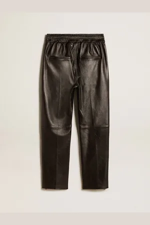 Golden Goose Pantalone Jogging Nero In Nappa Con Zip Sul Fondo