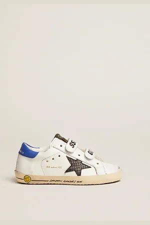 Golden Goose Old School Young Con Stella In Pelle Pitonata Nera E Talloncino Blu