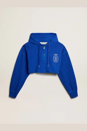 Golden Goose Felpa Cropped Di Colore Blu Con Chiusura A Zip E Cappuccio