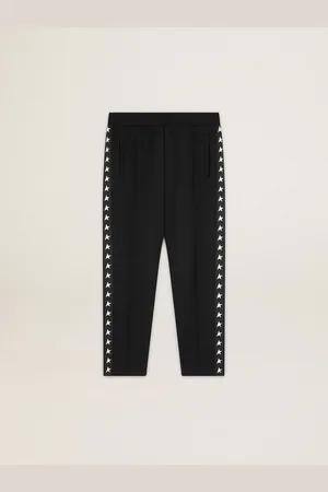 Golden Goose Pantalone Jogging Da Uomo Di Colore Nero Con Stelle Bianche Sui Lati