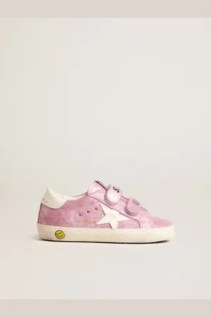 Golden Goose Old School Young In Suede Laminata Rosa Con Stella E Talloncino In Pelle Bianca
