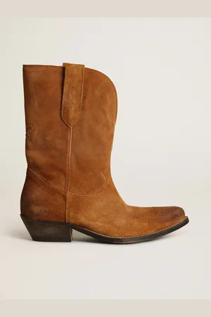 Golden Goose Stivali Bassi Donna In Suede Tabacco Con Stella A Intarsio