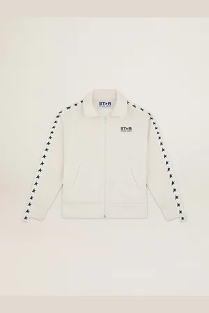 Golden Goose Felpa Con Zip Da Donna Di Colore Bianco Con Nastro Bianco E Stelle Nere