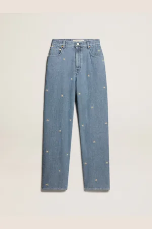 Golden Goose Pantalone Da Donna In Cotone Denim Con Fiori Ricamati