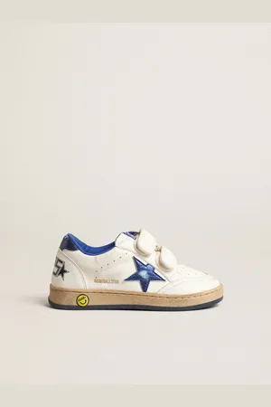 Golden Goose Ball Star Junior Con Stella E Talloncino In Pelle Laminata Blu