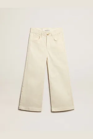 Golden Goose Pantalone Da Bambina In Cotone Di Colore Bianco Vissuto