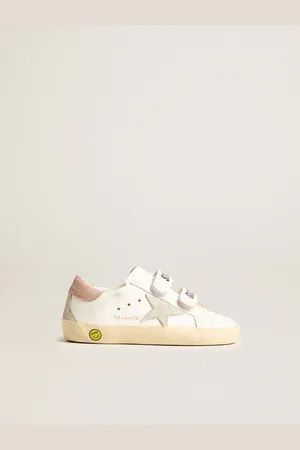 Golden Goose Old School Junior In Pelle Con Stella In Suede Grigia E Talloncino Rosa Antico