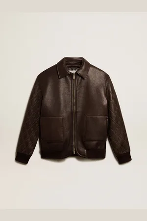 Golden Goose Giacca In Nappa Di Colore Marrone Con Maniche Borchiate