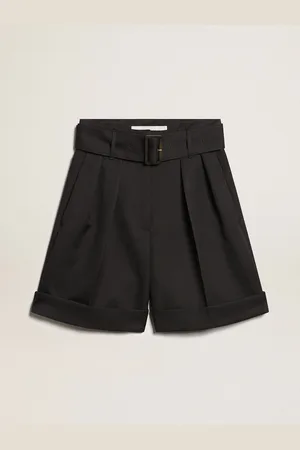 Golden Goose Shorts Da Donna In Gabardine Di Lana Nera Con Cintura In Vita