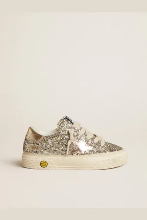 Golden Goose May Young In Glitter Platino Con Stella E Talloncino In Pelle Laminata