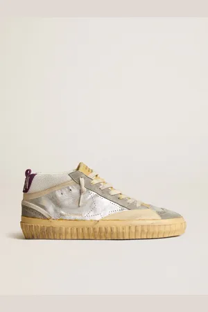 Golden Goose Mid Star Lab In Pelle Laminata Argento E Rete Con Stella Traforata