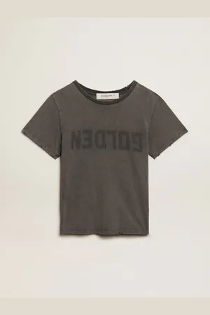 Golden Goose T-shirt Dal Fit Slim Di Colore Grigio Antracite Dal Trattamento Distressed