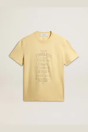 Golden Goose T-shirt Da Uomo In Cotone Color Giallo Pallido E Scritta Sbiadita
