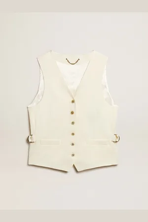Golden Goose Gilet Con Scollo A V Da Donna Di Colore Bianco Vissuto