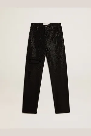 Golden Goose Pantalone Da Donna In Denim Di Cotone E Cristalli Applicati Effetto Degradé