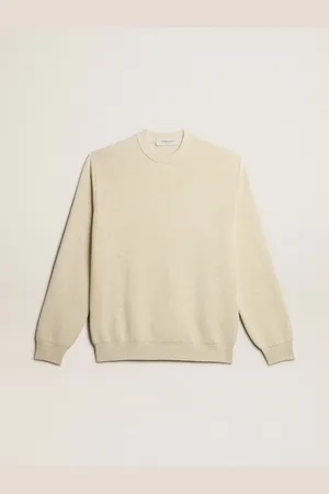 Golden Goose Maglione Girocollo Da Uomo In Cotone Color Panama E Logo Sul Retro