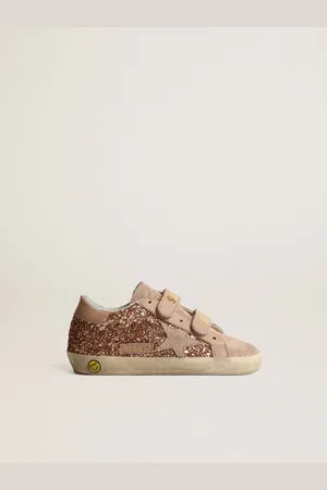Golden Goose Old School Junior In Glitter Rosa Pesca Con Stella In Suede Rosa