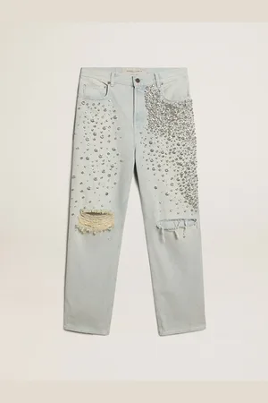 Golden Goose Jeans Bleached Da Donna Con Cristalli Cabochon