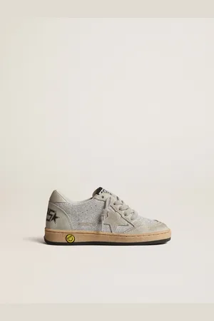 Golden Goose Ball Star Junior In Glitter Con Inserti In Suede Grigio Ghiaccio