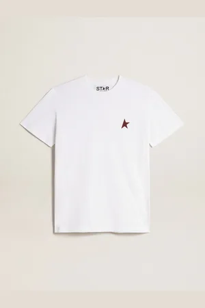 Golden Goose T-shirt Bianca Da Donna Con Stella Bordeaux Sul Davanti