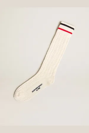 Golden Goose Calzino Lungo Di Colore Bianco Vintage A Coste Con Stripes Bicolor
