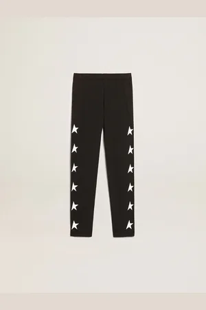 Golden Goose Pantalone Leggings Di Colore Nero Da Bambina Con Stelle Bianche Sui Lati