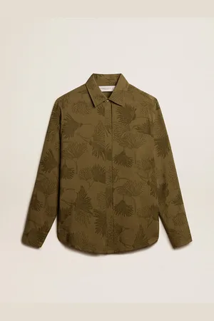 Golden Goose Camicia Da Donna In Viscosa Misto Cotone Color Oliva Con Motivo Floreale