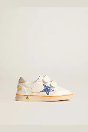 Golden Goose Ball Star Young Con Stella In Glitter Blu E Talloncino In Suede Beige