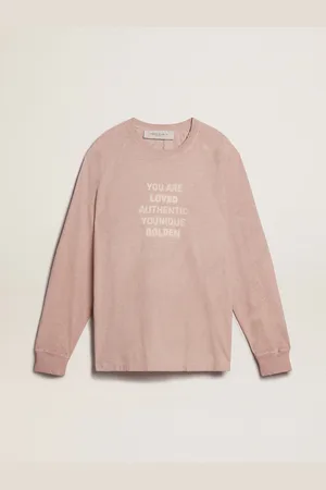 Golden Goose T-shirt Di Color Rosa Polvere Con Scritta Bianca Sul Davanti