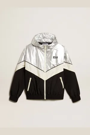 Golden Goose Giacca A Vento Da Donna In Tessuto Tecnico Argento E Nero