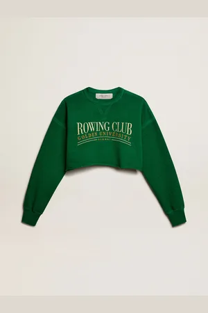 Golden Goose Felpa Cropped Girocollo In Cotone Di Colore Verde