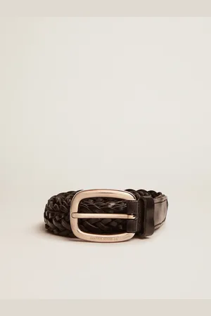 Golden Goose Cintura Da Uomo In Pelle Nera Intrecciata
