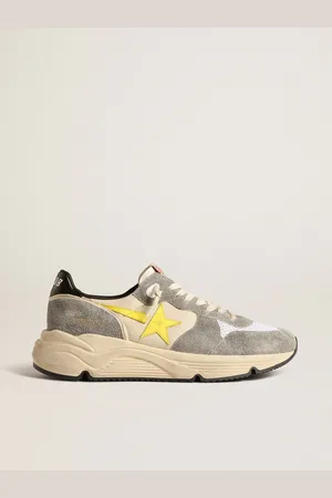 Golden Goose Running Sole In Nylon Beige E Suede Grigio Con Stella Gialla