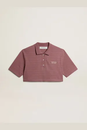 Golden Goose Polo Cropped In Piquet Di Cotone Color Rosa Taupe