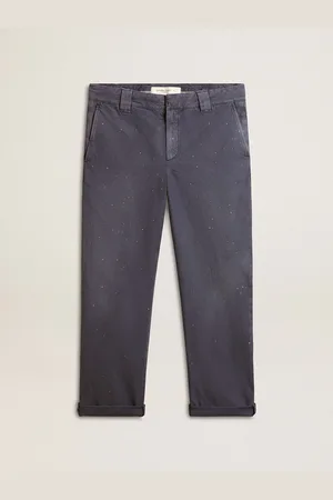 Golden Goose Pantalone Chino Da Uomo Di Colore Blu Con Effetto Lived-in