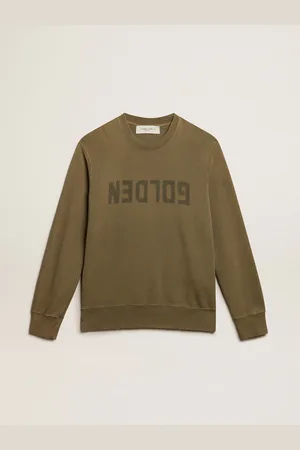 Golden Goose Felpa Da Uomo Color Verde Oliva Con Scritta Golden