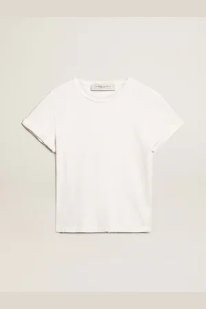 Golden Goose T-shirt Fit Slim Bianca Da Donna Dal Trattamento Distressed