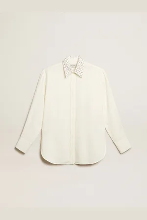 Golden Goose Camicia Color Bianco Antico Con Motivo Jacquard E Ricami
