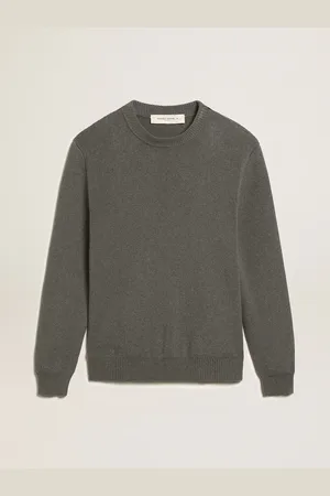 Golden Goose Maglione Girocollo Da Uomo In Cotone Grigio Scuro Con Logo Sul Retro
