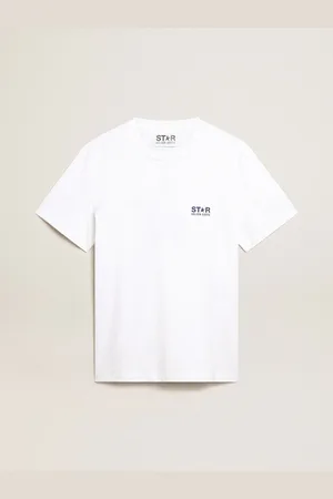 Golden Goose T-shirt Bianca Uomo Con Stella Blu Scuro Sul Retro