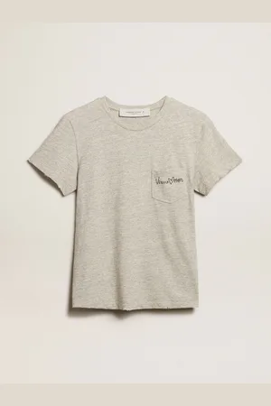 Golden Goose T-shirt Da Donna In Cotone Color Grigio Melange E Scritta Ricamata