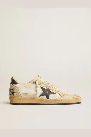 Golden Goose Ball Star In Rete Bianca Con Stella E Talloncino In Pelle Vintage Blu