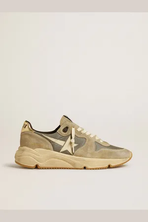 Golden Goose Running Sole In Suede Grigio Con Stella Bianca E Talloncino Bianco
