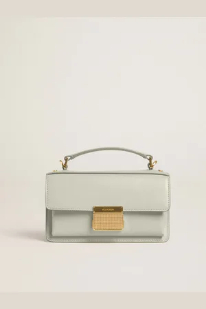 Golden Goose Small Venezia Bag In Pelle Palmellato Grigio Minerale E Dettagli Oro